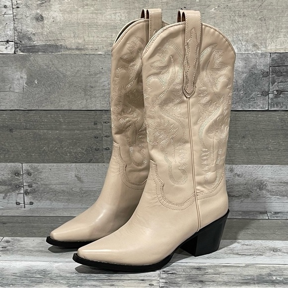 Jeffrey Campbell DAGGET Mid-Calf Western Heeled Boots in Natural Color - Sz - 6 - Picture 3 of 16